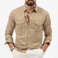 Camisa Táctica De Verde Militar Para Hombres Con Dos Bolsillos En La Cara Cuello En V Manga Larga Estilo Safari Casual - details 16