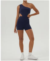 Traje De Yoga Para Mujer Un-Hombro Deporte Fitness Gimnasio Yoga Con Almohadillas Elástico Corporal Sólido Sin Mangas Talla Verdadera - details 6