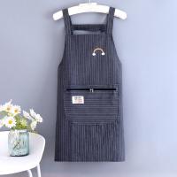 Delantal De Algodón Con Estrías Y Cremallera Resistente a La Grasa Y a La Suciedad Para Cocina Con Correas Para Mujeres Ropa De Trabajo Transpirable - details 3