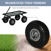 Outsunny Carro de Jardín con Ruedas Grandes Carretilla de Mano con Mango Revestido y Estructura de Acero Carga 150 kg Carro de Transporte para Camping Exterior Negro y Verde - details 4