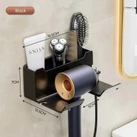 Soporte De Secador De Pelo Para Pared Organizador De Baño Estante De Doble Nivel Material De Plástico Soporte Para Secador Y Linterna Montado En La Pared Para El Hogar - details 1