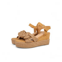 HLUNA - Sandalias de Cuña Beige y Camel Marrón con Plataforma de Esparto Detalle de trenzado de Esparto - Destalonadas con pulsera al tobillo - HT283 - details 5