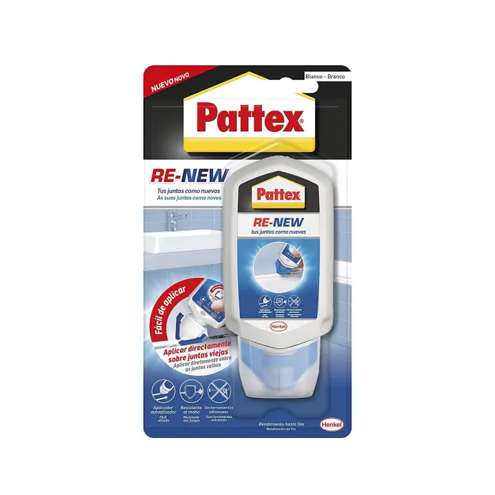 Pattex Baño Sano RE-NEW, silicona blanca para cocina y baño. Sellador de juntas impermeable y resistente al moho. Pack de 2 unidades - 1