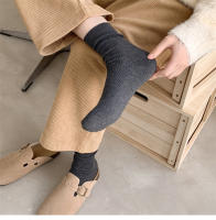 Calcetines De Mujer Estilo Retro Breves De Color Sólido Casual Transpirables Para Otoño E Invierno Suaves Y Cómodos - details 3