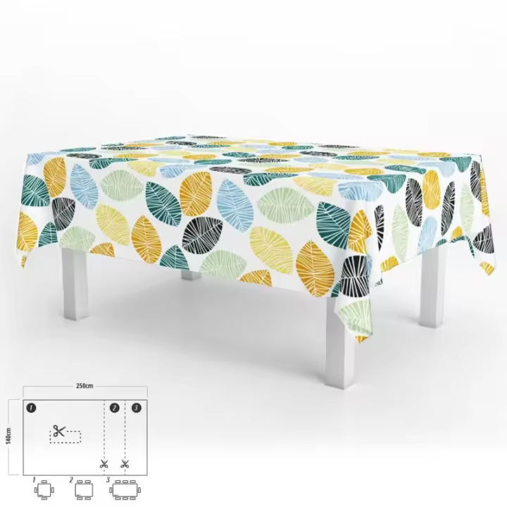 Oryx Mantel Antimanchas Hule Rectangular 140 X 250 Cm. Hojas Colores - Impermeable y Antimanchas - 1