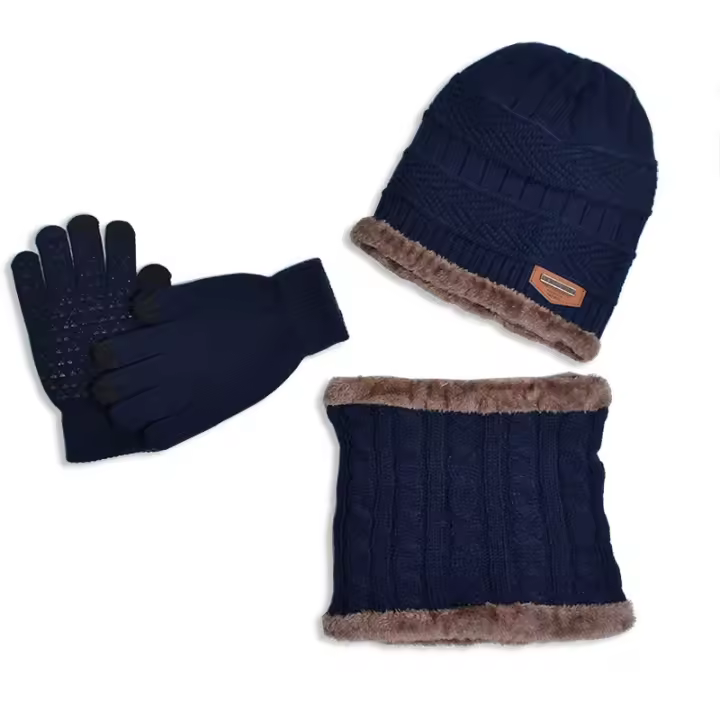 Gorro y Guantes de Invierno para Hombres con Forro Polar Conjuntos de Sombrero Suave Guantes de Pantalla Táctil Unisex Beanie de Punto Gorra Casual Cálida para Regalos - 1
