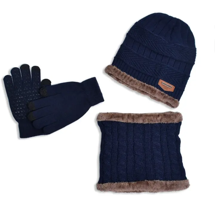 Gorro y Guantes de Invierno para Hombres con Forro Polar Conjuntos de Sombrero Suave Guantes de Pantalla Táctil Unisex Beanie de Punto Gorra Casual Cálida para Regalos - 1