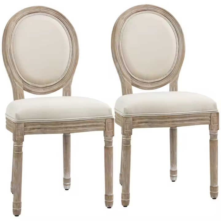 HOMCOM 2erJuego de sillas de comedor Silla de cocina vintage Silla tapizada con respaldo Lino-Touch Madera maciza Blanco crema + Natural 49 x 56 x 96 cm - 1
