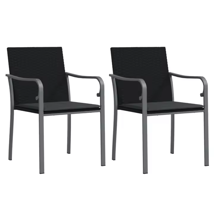 vidaXL Sillas jardín y cojines 2 uds ratán sintético negro 56x59x84 cm - 1