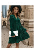 Vestido De Veludo Elegante Para Mujer Con Vuelta Y Cuello En V Vestido Cruzado De Comercio Exterior Europeo Y Estados Unidos Estilo Casual De Otoño - details 1