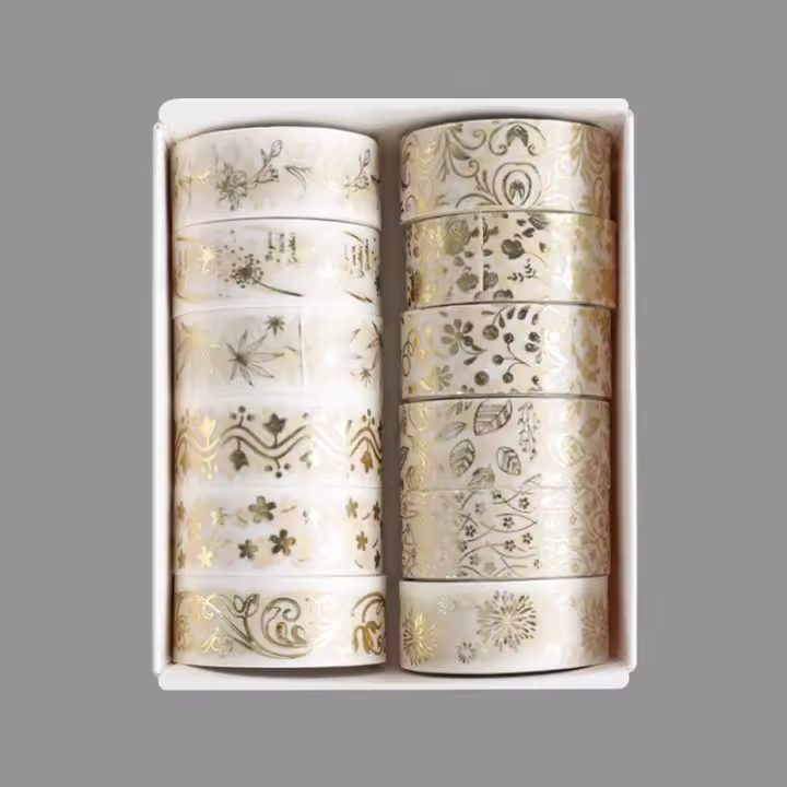 Set De 12 Rolls De Cinta De Washi Con Estampado De Plantas Y Flores Doradas Cinta Adhesiva Decorativa De Oro Para DIY Stickers Scrapbooking Y Papelería - 1