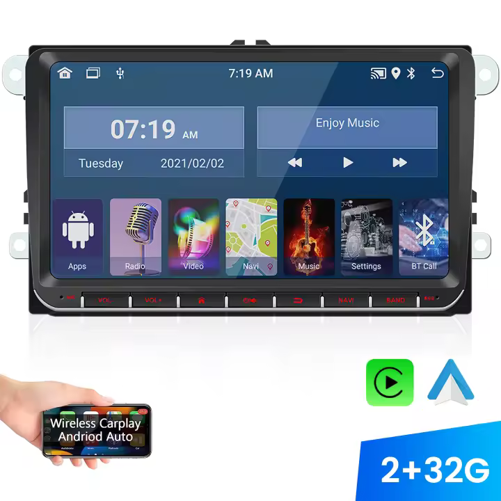 Radio de coche de 9 "Android 10 para VW Passat 6 7 CC Polo GOLF 5 6 Touran T5 WiFi navegación GPS BT WiFi reproductor de unidad principal de pantalla dividida - 1