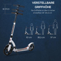 Scooter con amortiguación Regulable en Altura 14 + años Aluminio Blanco 92,5x37,5x87-101,5 cm - details 1