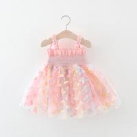 Vestido De Princesa Para Niñas Con Alas De Mariposa Grandes En El Escote Cintura Con Cordón Vestido De Colores Para Fiesta Verano Sin Mangas Largo Hasta La Rodilla - details 2