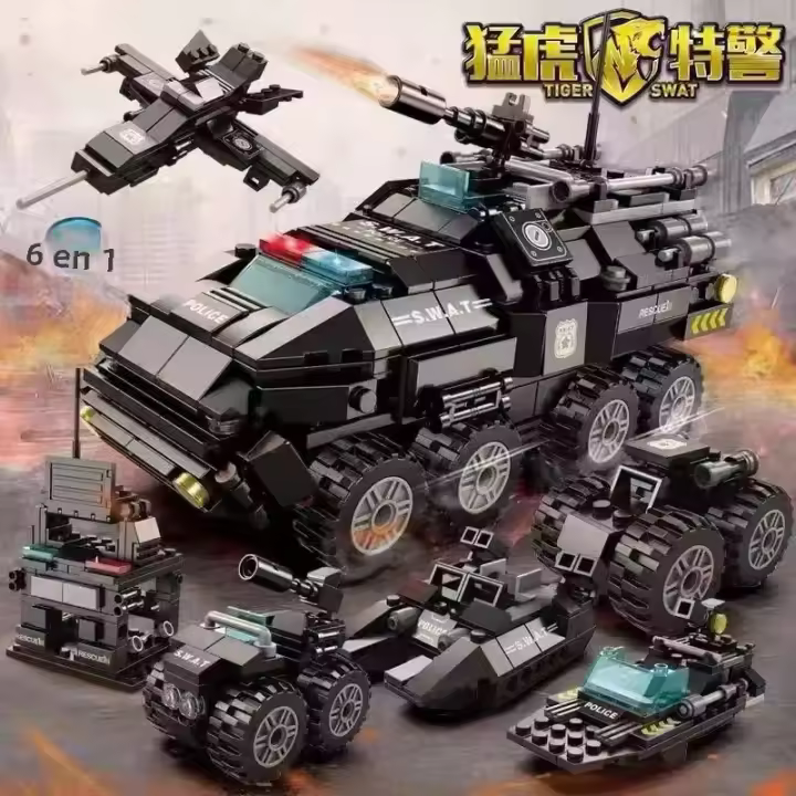 Bloques De Construcción SWAT 8 En 1 Camión De La Ciudad Avión Policial Coche Para Niños Juguetes Regalos Temas Militar Transporte Fantasía Y Ciencia Ficción Ocupaciones - 1