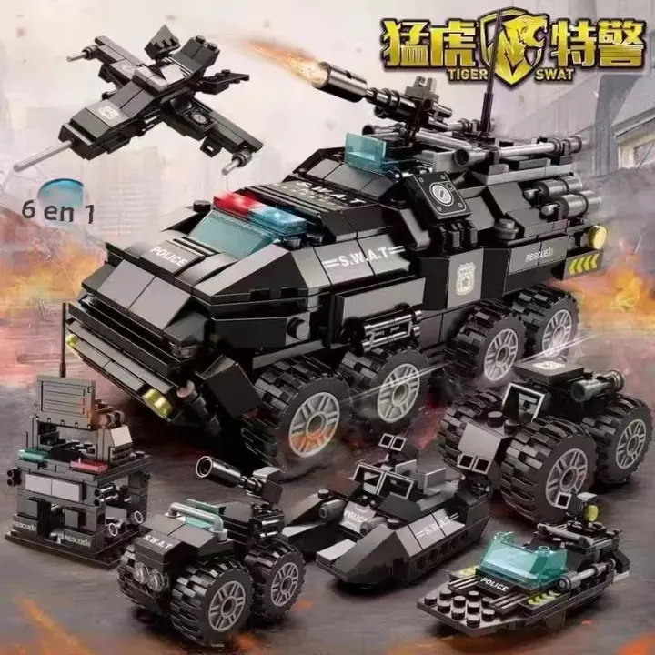 Bloques De Construcción SWAT 8 En 1 Camión De La Ciudad Avión Policial Coche Para Niños Juguetes Regalos Temas Militar Transporte Fantasía Y Ciencia Ficción Ocupaciones - 1