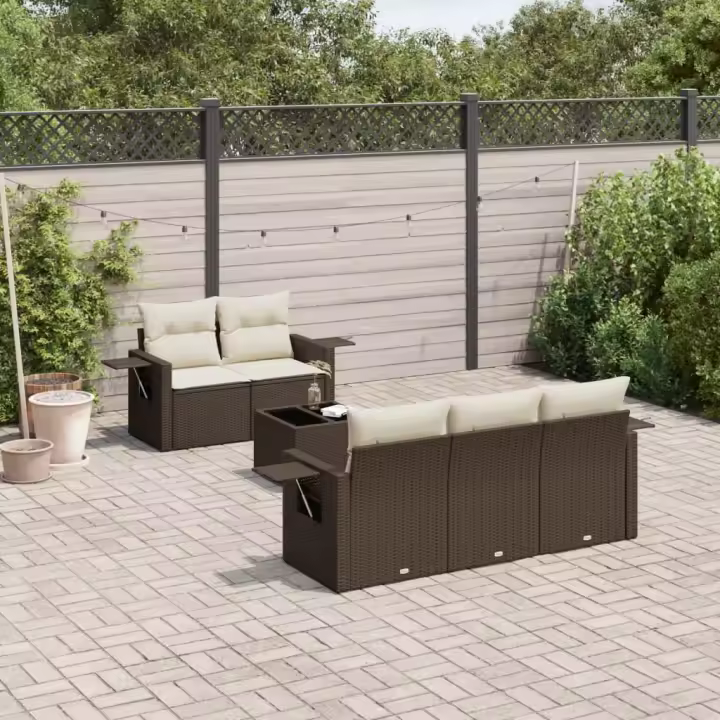 vidaXL Set sofás de jardín 6 piezas y cojines ratán sintético marrón - 1