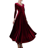 Vestido Largo De Veludo Elegante Para Fiesta De Noche V-Neck Vestido Formal De Mujer Vestido Maxi De Autum 2023 Cierre Pullover Polyester - details 6