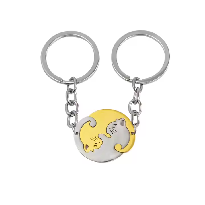 Llavero Yin Yang Gato Abrazando Pareja Acero Inoxidable 2 Piezas Regalo De Día De San Valentín Llaveros De Moda Unisex - 1