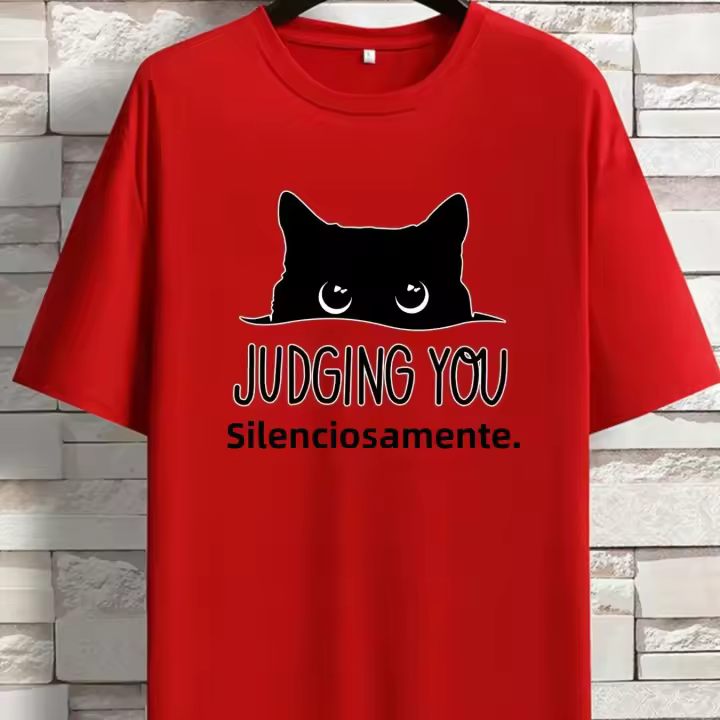 Camiseta De Verano Para Hombre 100% Algodón Suave Y Transpirable Con Estampado De Gato Casual Deportiva Corta Manga Redonda Cuello Redondo - 1