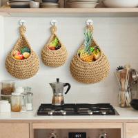 Cesta De Frutas Y Verduras De Jute Natural Colgante Para Pared Cesta De Plantas En Forma De Lágrima Almacenamiento Ecológico Para Cocina Y Mesa - details 2