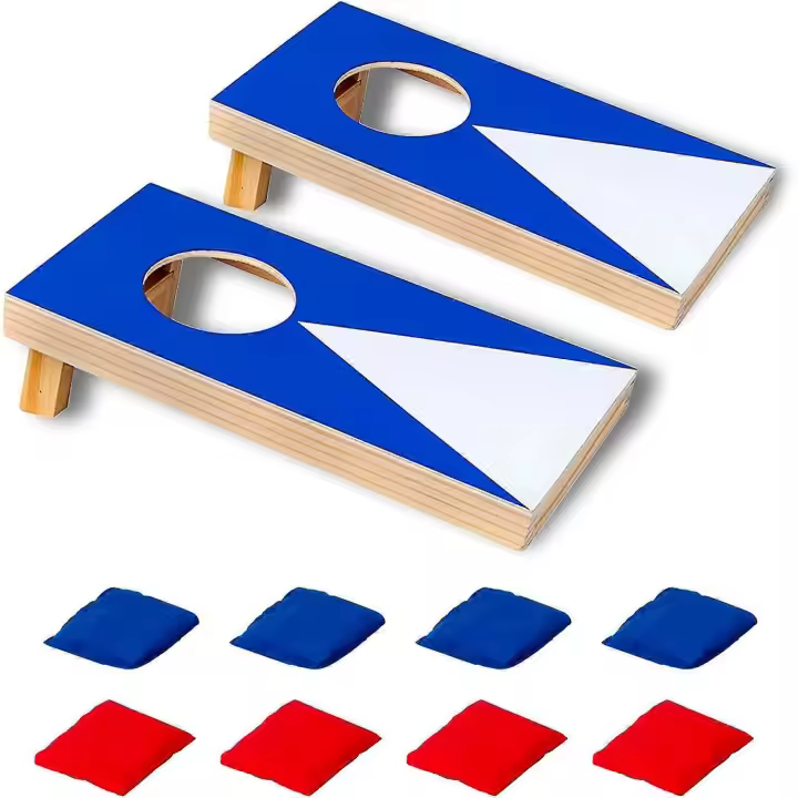 Portable Mini Tabletop Cornhole Tossing Game 2-Piece Set, Wooden Tabletop Cornhole Tossing Game Set, Coated Wood Board with 4 Red 4 Blue Bags - 1