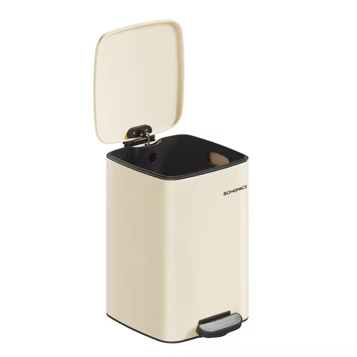 SONGMICS Cubo de Basura, Cubo de Basura de 20/30 L, Cubo de Basura de Cocina de Acero Inoxidable, con Cubo Interior, Cierre Suave y Permanece Abierto, Beige Arena/Negro Tinta/Plata Metálico/Azul Medianoche/Blanco Nube - 1