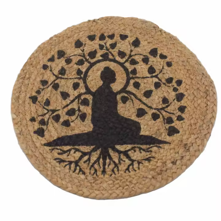Mantel Individual Natural - Yute y Algodón 30cm - Estampado Arbol Bodhi - Hecho en India - 1