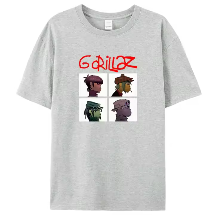 Camiseta De Algodón Puro Para Hombre Gorillazs Punk 90s Estampado De Rock Manga Corta Talla Grande Moda Casual Unisex - 1