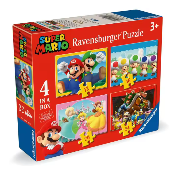 RAVENSBURGER PUZZLE 4 IN A BOX 12/16/20/24 PIEZAS SUPER MARIO 10  12  14  16 PIEZAS 20x23x4 Cms. - 1
