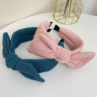 Nueva Diadema De Punto Con Mariposa Y Rayas Para Mujer Estilo Creativo Color Sólido Con Orejas De Conejo Borde Ancho Clip Para El Cabello - details 7