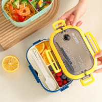 Fiambrera de Doble Capa, lonchera para estudiantes con compartimientos, lonchera reductora de Grasa apta para microolas para profesionales de oficina, lonchera, 21*14,5 cm, compartimientos Dobles con 3 compartimientos-Azul - details 2