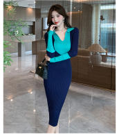 Vestido Elegante De Lana Con Bloque De Colores Y Encaje H Han Queen Para Oficina Y Fiesta Vestido Largo De Manga Larga Para Mujer Moda Otoño - details 14