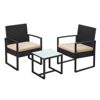 Conjunto de muebles de ratán para jardín de 3 piezas, incluye 2 sillas y 1 mesa de centro, fácil montaje, perfecto para balcón y terraza, disponible en negro y beige, negro y blanco, todo negro - details 20