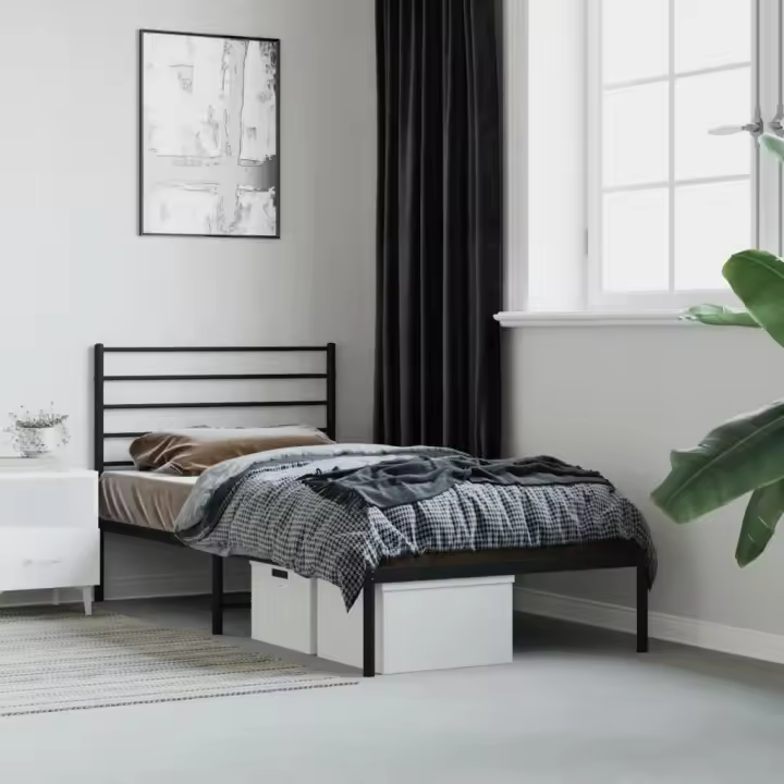 Estructura de Cama con cabeza de metal Negro 75x190 cm - 1