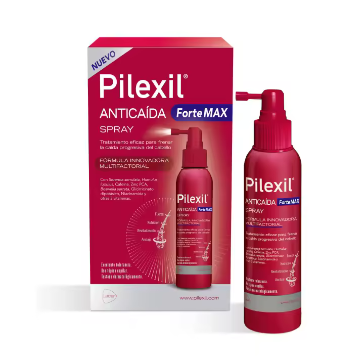 PILEXIL FORTE MAX - Spray Forte Anticaída 120 ml, Aplicación Tópica, Frena la Caída Acelerada del Cabello, Alarga el Ciclo de Vida Capilar, Ideal Alopecia Androgenética, para Hombres y Mujeres - 1