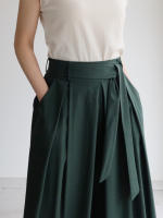 Falda Midi A-Line Elegante De Cintura Alta Para Mujer REALEFT Con Bolsillos Estilo Coreano Casual Suelta Y Solidaria Con Cinturón - details 7