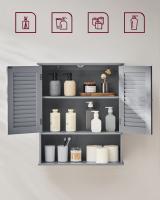 Armario colgante de baño con puertas de persiana, estante ajustable y compartimento abierto, gris ahumado, blanco - 20x60x70 cm - details 11