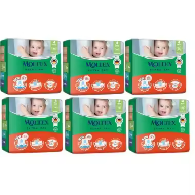 Moltex Extra Dry Talla 4 (9-14 kg) Pack Ahorro 180 Pañales (6x30) – Máxima Absorción y Ahorro Diario - 1