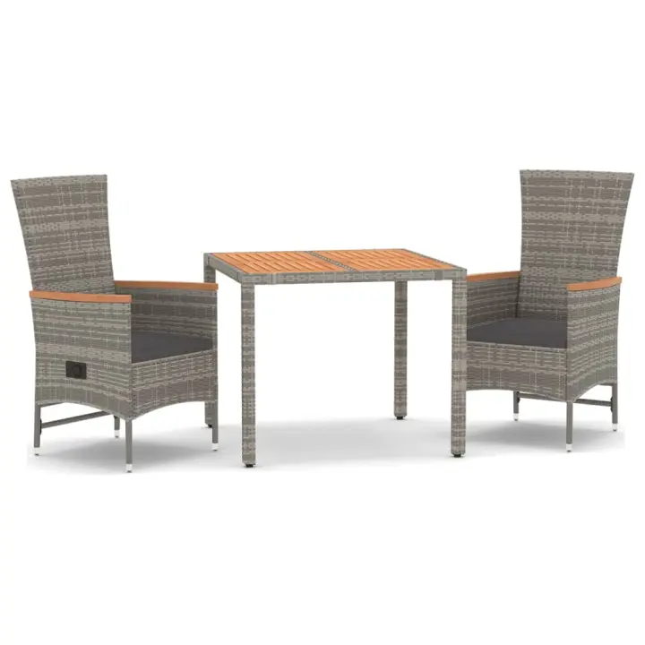 vidaXL Set comedor de jardín 3 piezas con cojines ratán sintético gris - 1