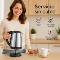 Hervidor eléctrico de 2 litros, 1800W, Acero Inoxidable, Resistencia Oculta Indicador De Encendido, Funcionamiento Inalámbrico, Nivel De Agua Filtro Extraíble Cuenta, Protección contra Sobrecalentamiento - details 0