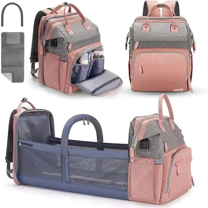 Bolsa de almacenamiento de Doble Capa para Mamá con cambiadores, juguetes, mochila de viaje para pantalones de piel sintética para Madre de Bebe, 15,5x12,5x7,5 pulgadas, A Bolso de cuero para mi, de Bebe Cochecito (dark Azul, Pink) - 1