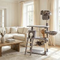 Árbol Rascador para Gatos Casa Basics PILLI, 141 cm con Plataformas, Escalera, Caseta y Juguetes - Beige/Negro/Gris/Burdeos - details 0