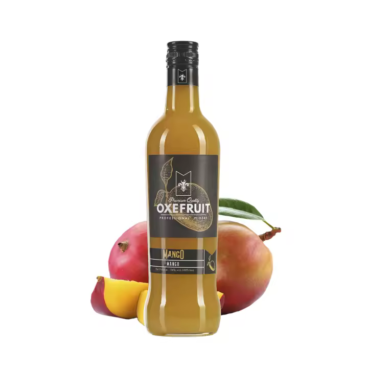 PURÉ DE MANGO Oxefruit Professional Mixers. Excelente preparado para elaborar cócteles con o sin alcohol, bebidas profesionales saborizadas, batidos, repostería y más. Los purés Oxefruit mantienen un sabor natural hasta el fin de su consumo. - 1