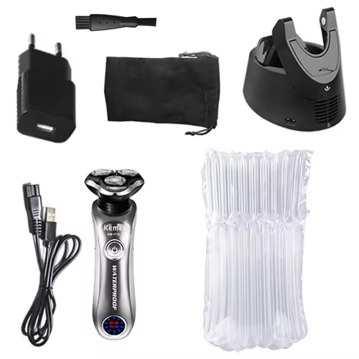 Original kemei 3D wet dry electric shaver for men beard electric razor rechargeable facial shaving machine with smart cleaner - 1