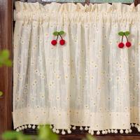 Cortina Corta Pastoral Con Valance De Margarita Para Cocina Ventana Pequeña Armario Porche Sala De Estar Tassel Rojo Cereza - details 2