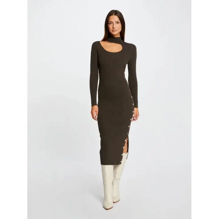 Vestido midi kaki detalles de botones slim fit de MORGAN- Elegancia y estilo en una prenda - 1