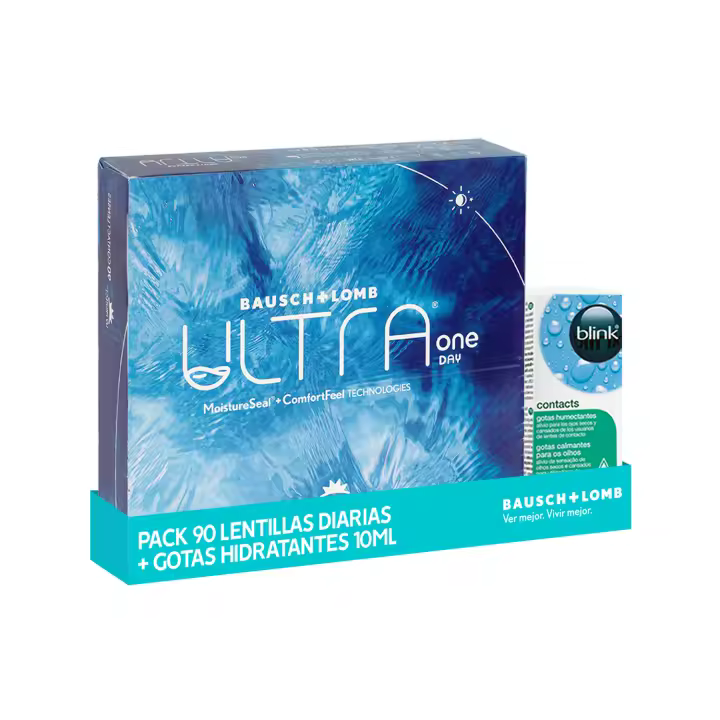 Pack ULTRA ONE DAY - Lentes de Contacto Diarias (90 Uds) + Blink Contacts Gotas Oculares 10ml | Advanced MoistureSeal & Tecnología ConfortFeel | Confort e Hidratación Avanzada | Alivio para Ojos Secos e Irritados | Hidratación y Refresco Inmediato - 1
