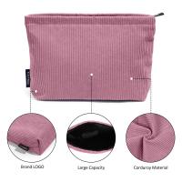Bolso De Viaje Para Maquillaje De Gran Capacidad De Corduroy Organizador De Cosméticos Portátil Para Mujeres Bolso De Almacenamiento De Maquillaje Con Cierre De Cremallera - details 3