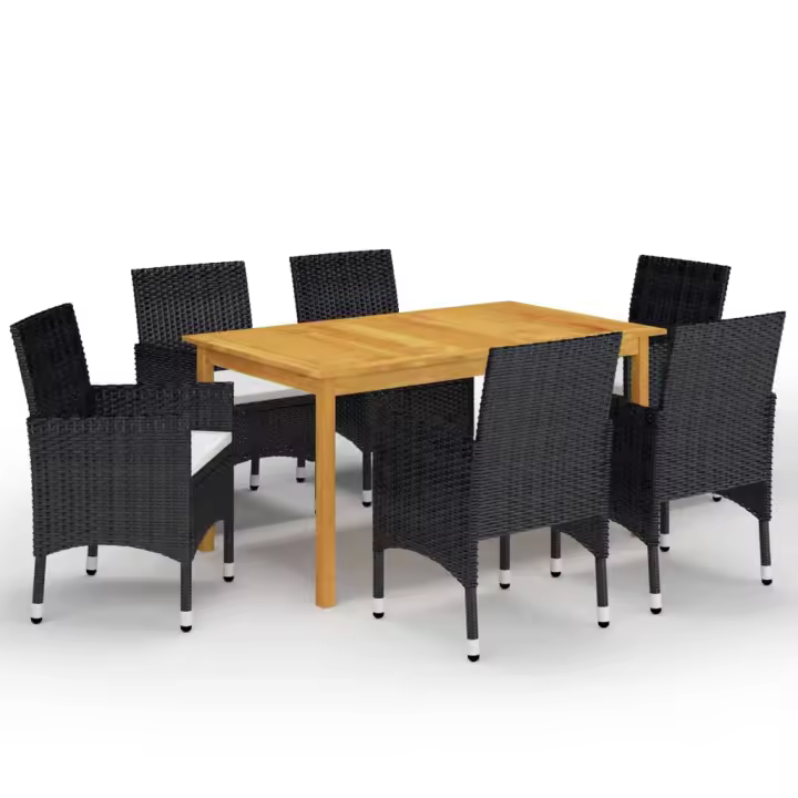 vidaXL Set de comedor de jardín de 7 piezas negro - 1